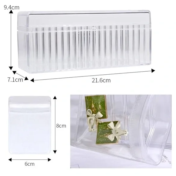 Set of 2 acrylic trinket and jewelry box includes 80 jewelry pouches New - Picture 3 of 15